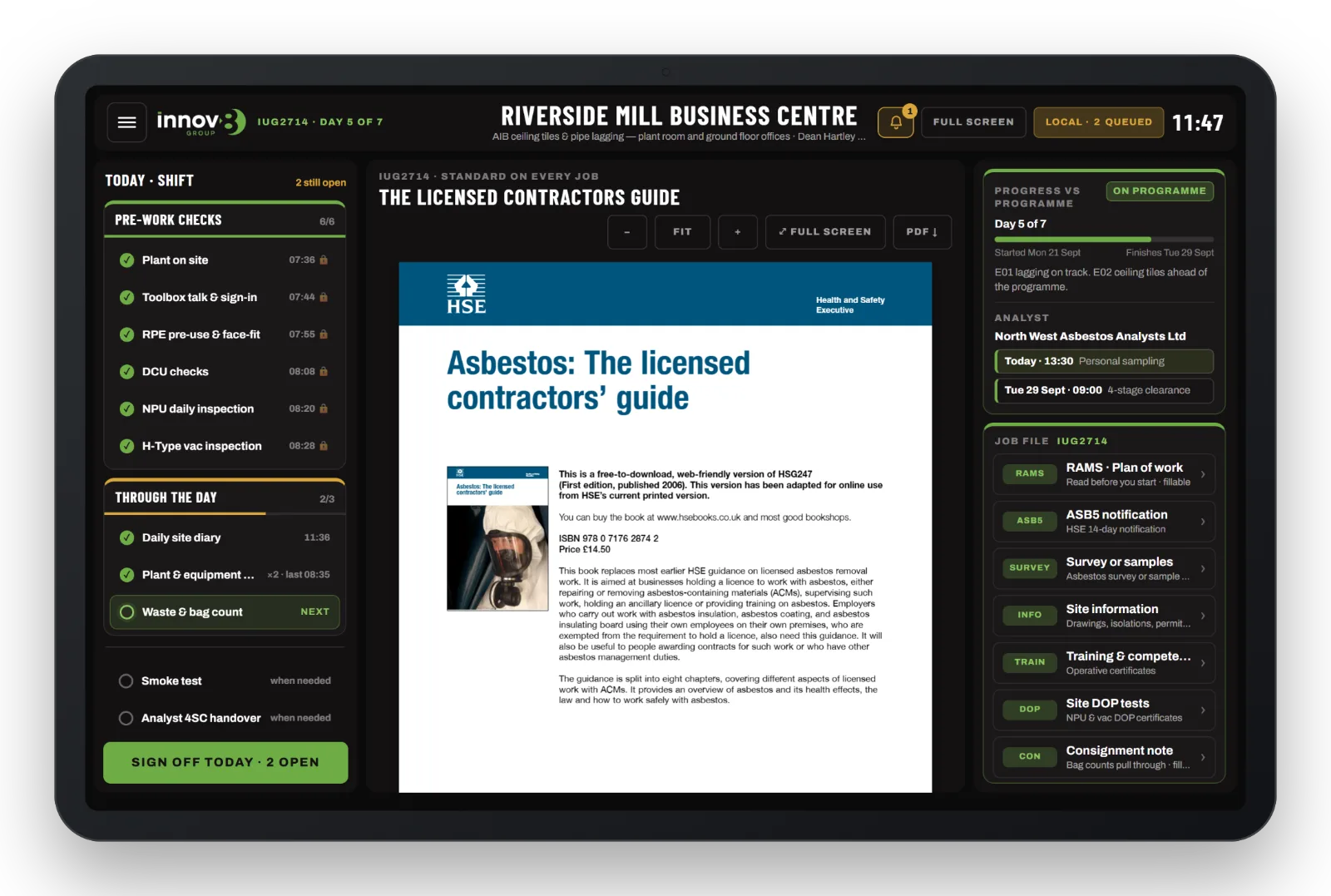 The HSE’s Licensed Contractors’ Guide (HSG247), held on every tablet
