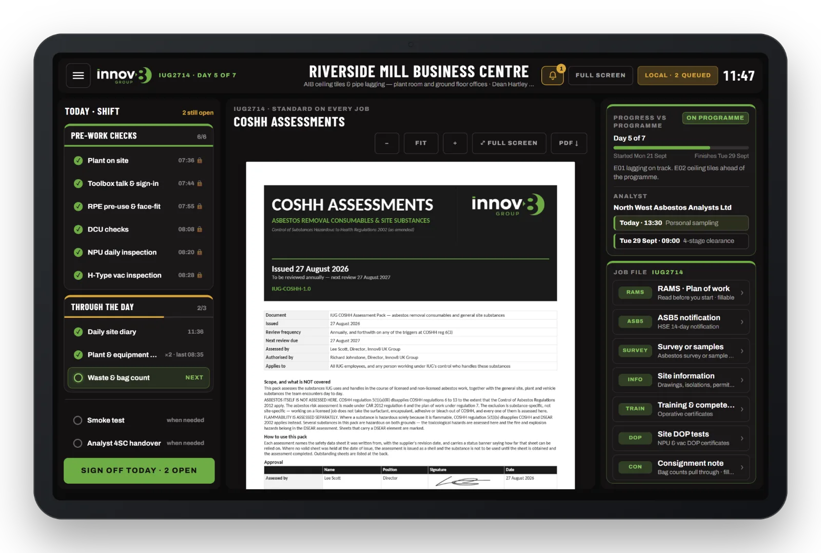 Our COSHH assessments on the tablet