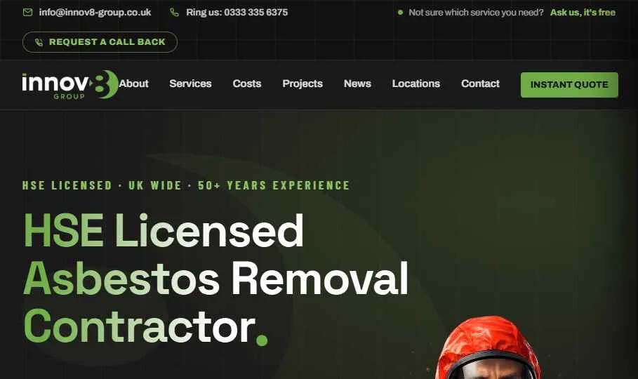 The Ask Innov8 AI assistant on the new website answering asbestos questions