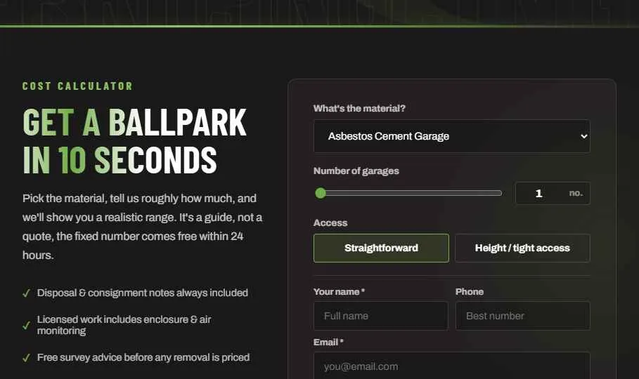 The instant asbestos removal cost calculator on the new Innov8 UK Group website