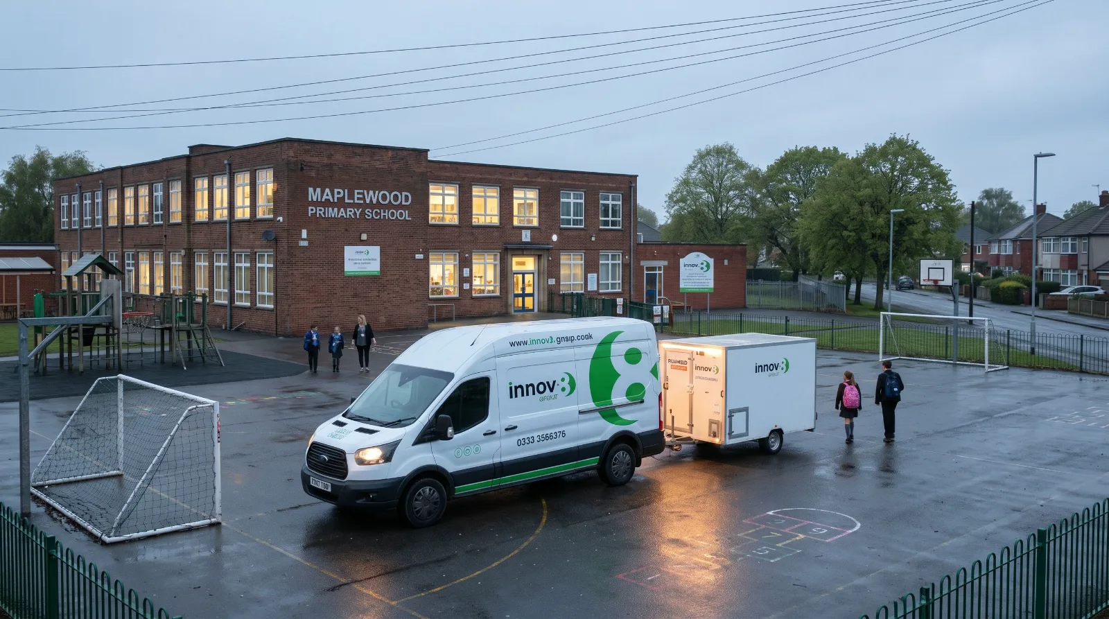 Innov8 van and trailer on site at a school asbestos removal project