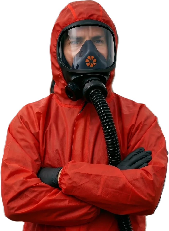 Licensed asbestos operative in protective suit