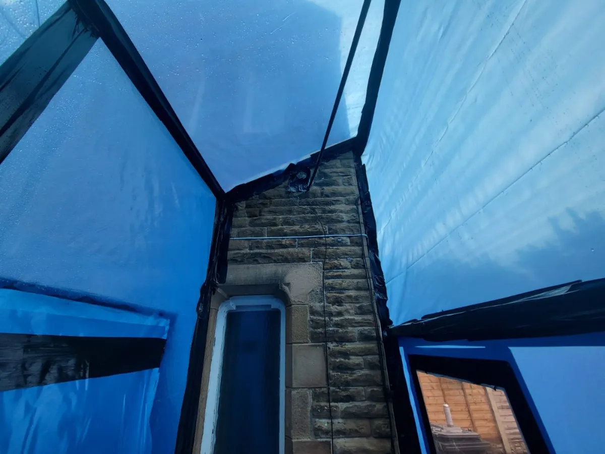 Inside the external enclosure — Asbestos Pipe Lagging Removal, Methodist Church, Southport — Innov8 UK Group