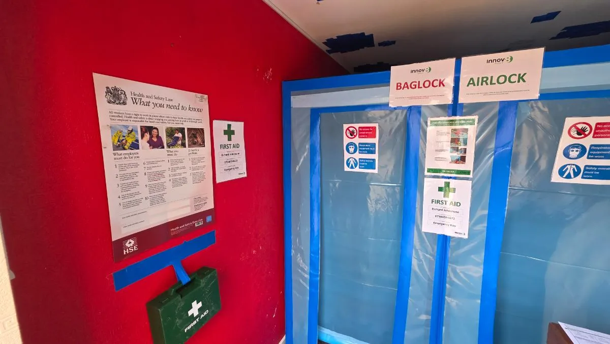 200m² AIB function room ceiling removal at St Patrick’s Social Club — on-site photo 5 — Innov8 UK Group