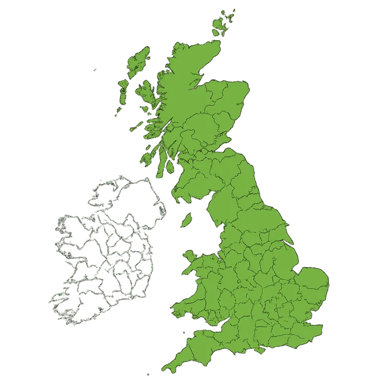 Map of the UK and Ireland showing Innov8 coverage